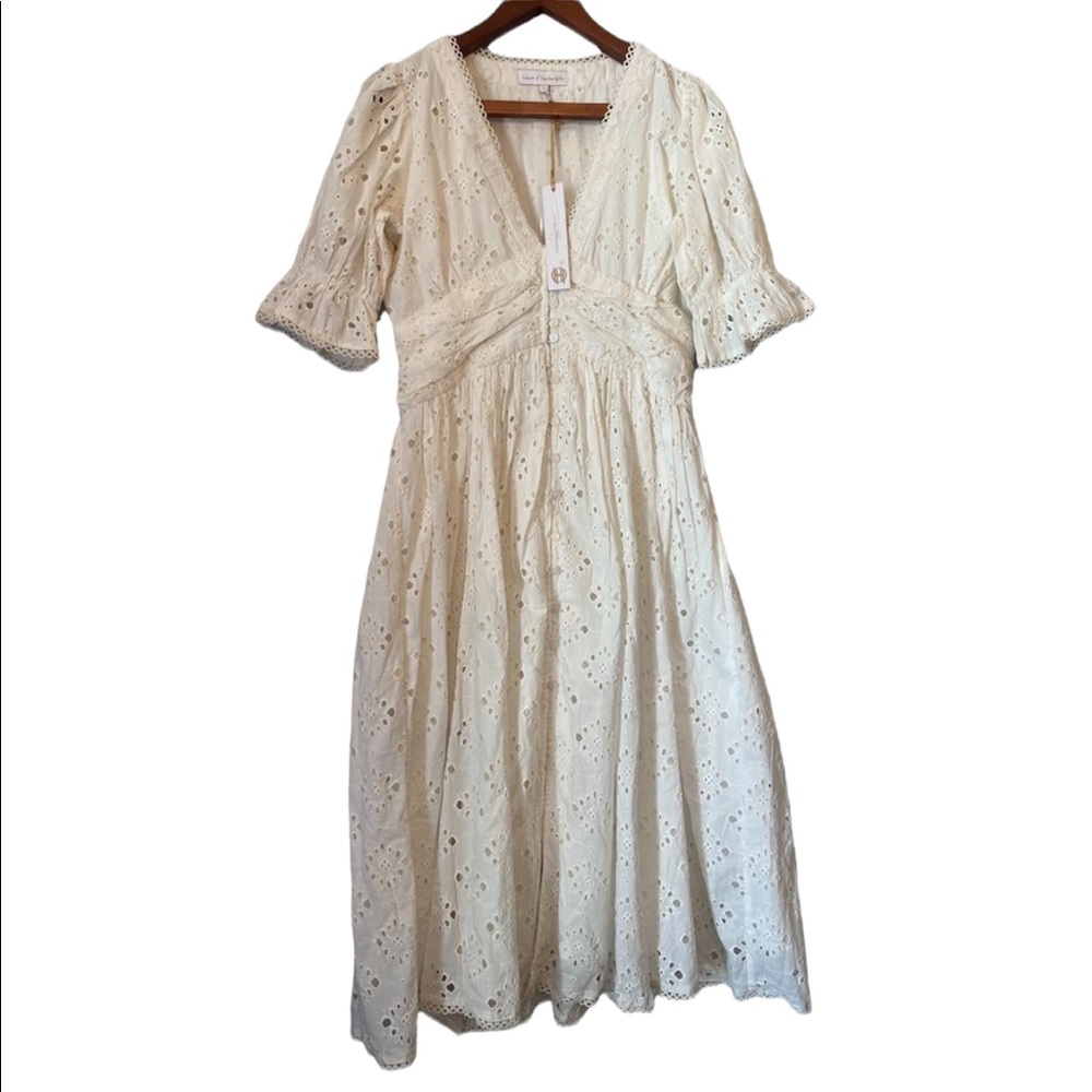 House of Harlow 1960 Ivory Eyelet Peasant Dress